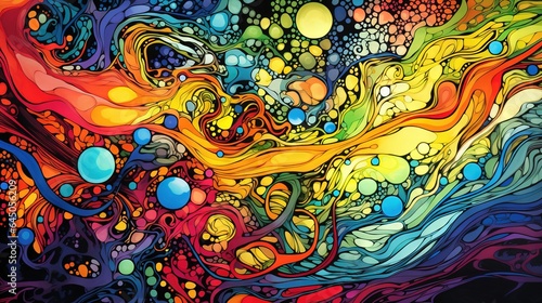  a colorful painting with lots of bubbles and bubbles on it.  generative ai