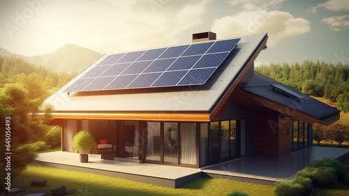 Wallpaper Mural a realistic image of a house with photovoltaic panels on the roof generative ai Torontodigital.ca