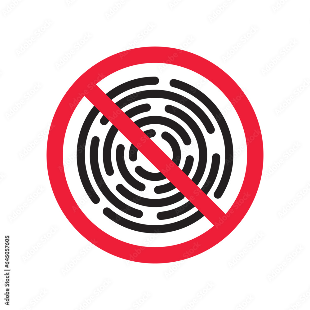 No fingerprint icon. Forbidden fingerprint icon. No scan vector sign. Prohibited scaning vector icon. Warning, caution, attention, restriction flat sign design. Do not scan fingerprint icon No fingerprint icon. Forbidden fingerprint icon. No scan vector sign. Prohibited scaning vector icon. Warning, caution, attention, restriction flat sign design. Do not scan fingerprint icon