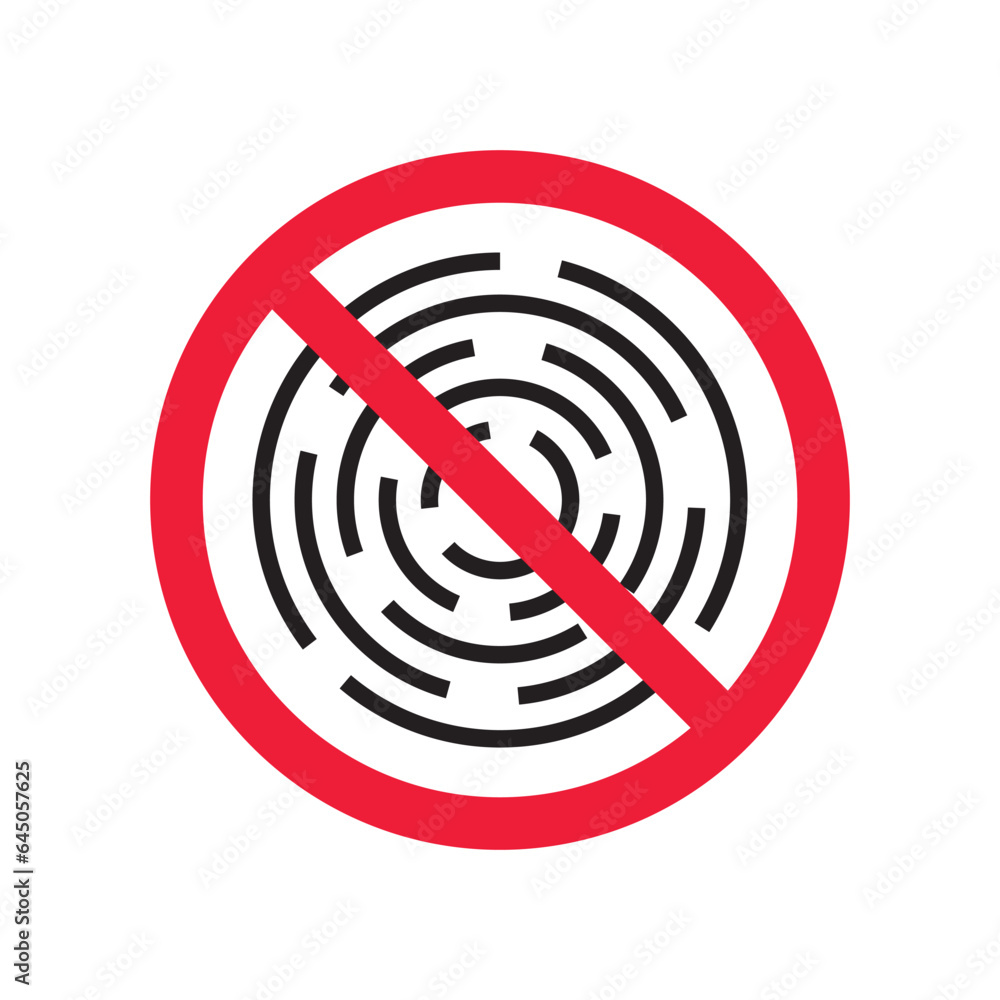 No fingerprint icon. Forbidden fingerprint icon. No scan vector sign. Prohibited scaning vector icon. Warning, caution, attention, restriction flat sign design. Do not scan fingerprint icon No fingerprint icon. Forbidden fingerprint icon. No scan vector sign. Prohibited scaning vector icon. Warning, caution, attention, restriction flat sign design. Do not scan fingerprint icon
