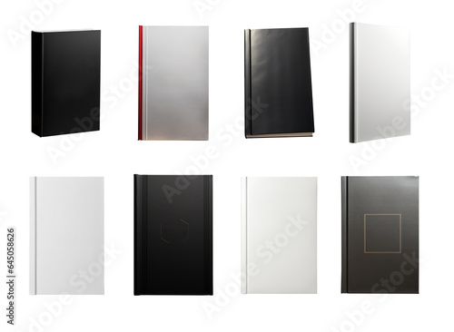 collection of paperback and hardcover mockup, mock-up. White book mockup. black book mock-up. set of blank books. photo
