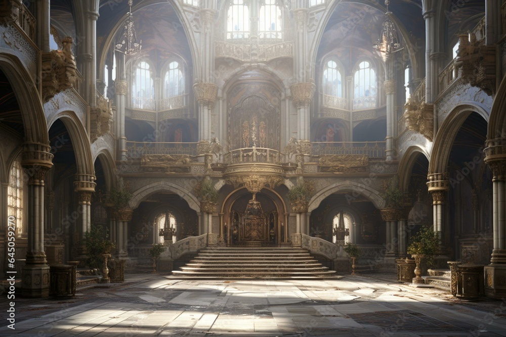 a grand hall in a medieval castle. Generative AI