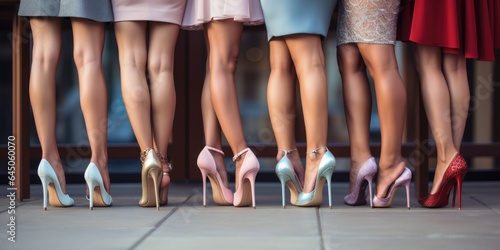Group of beautiful women wearing high-heeled shoes. Generative AI