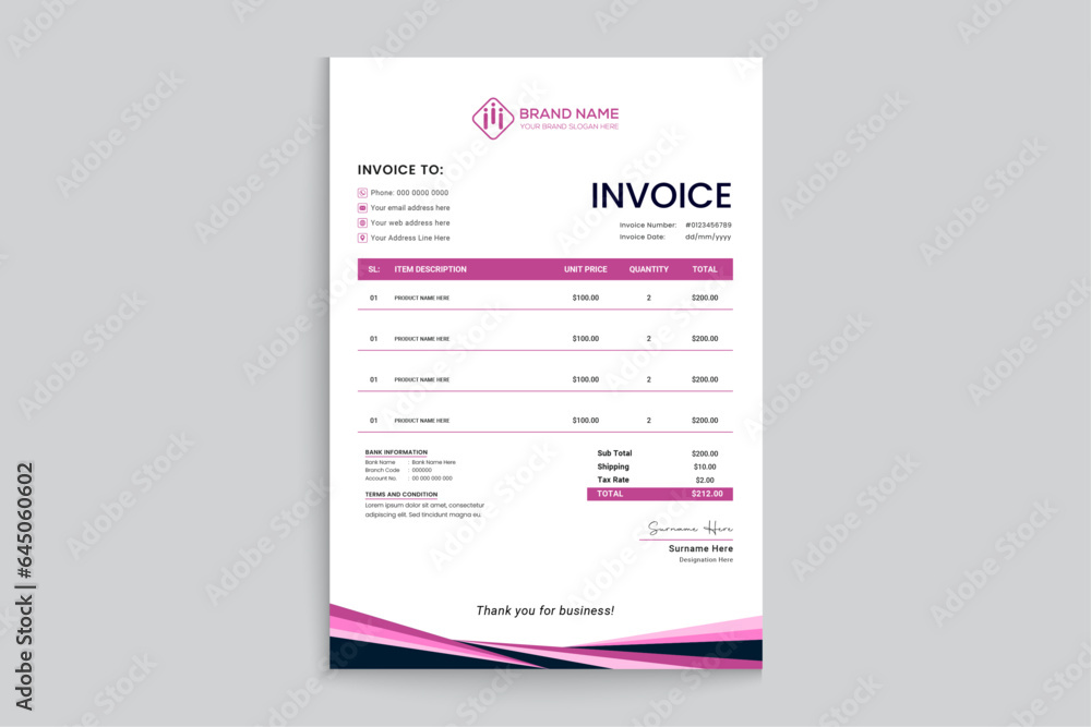 Set of modern invoice design template