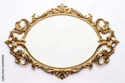 Vintage gold oval wall frame isolated.