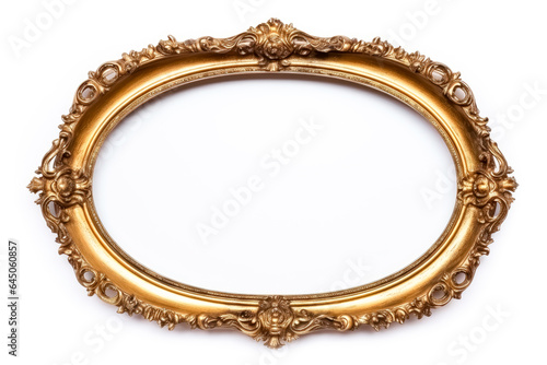 Vintage gold oval wall frame isolated.