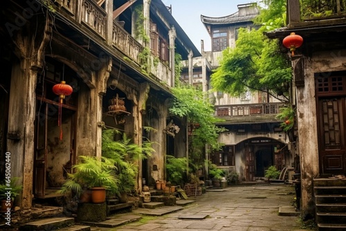 Ancient town in Guangzhou city, Guangdong, China with a historic hall built in 1275. Generative AI