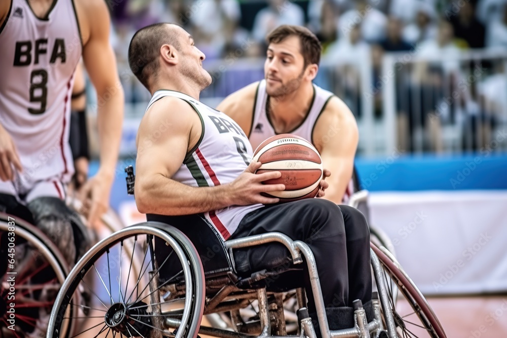 Wheelchair basketball match. Generative AI Wheelchair basketball match. Generative AI