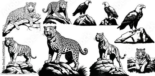 Set of hand drawn sketch style animals isolated on white background. Vector illustration ai generated image