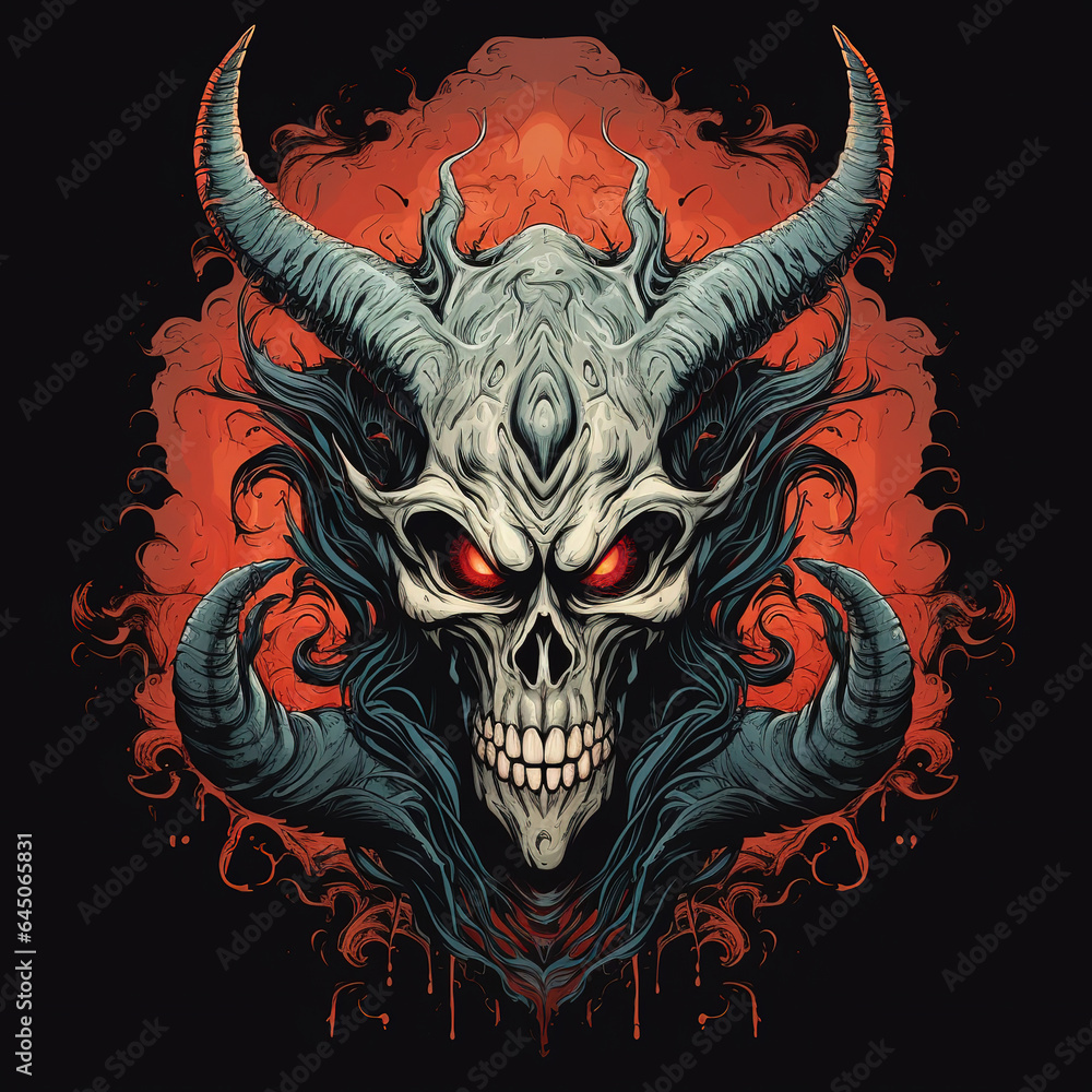 Fototapeta premium Horned Demon Head, generative ai
