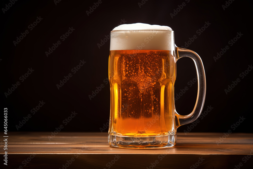 mug of beer on dark background, generative ai