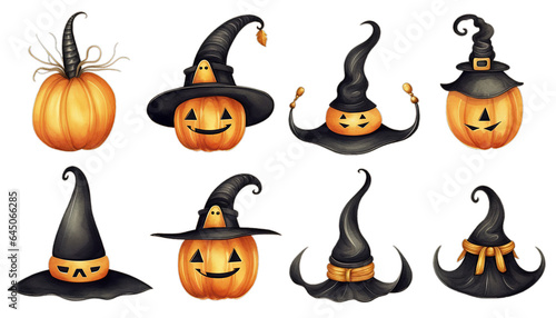 Halloween Pumpkins, Set of isolated holiday pumpkings in a watercolor style
