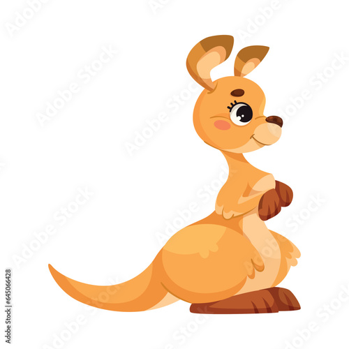 Cute Kangaroo as Australian Animal Character in Standing Pose Vector Illustration