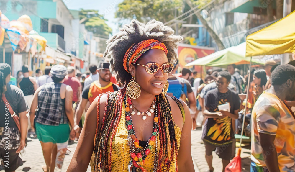 Obraz premium Beautiful Multi race young woman portrait at street market