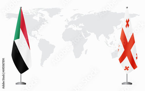 Sudan and Georgia flags for official meeting
