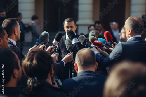  An politician gives interview to TV reporters