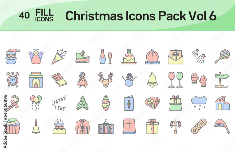 Obraz premium Christmas Icons outline color set. Vector illustration in modern Outline Color style of Christmas icons, Outline Icons set, Isolated on white background, Pixel Perfect Christmas Icons, Editable