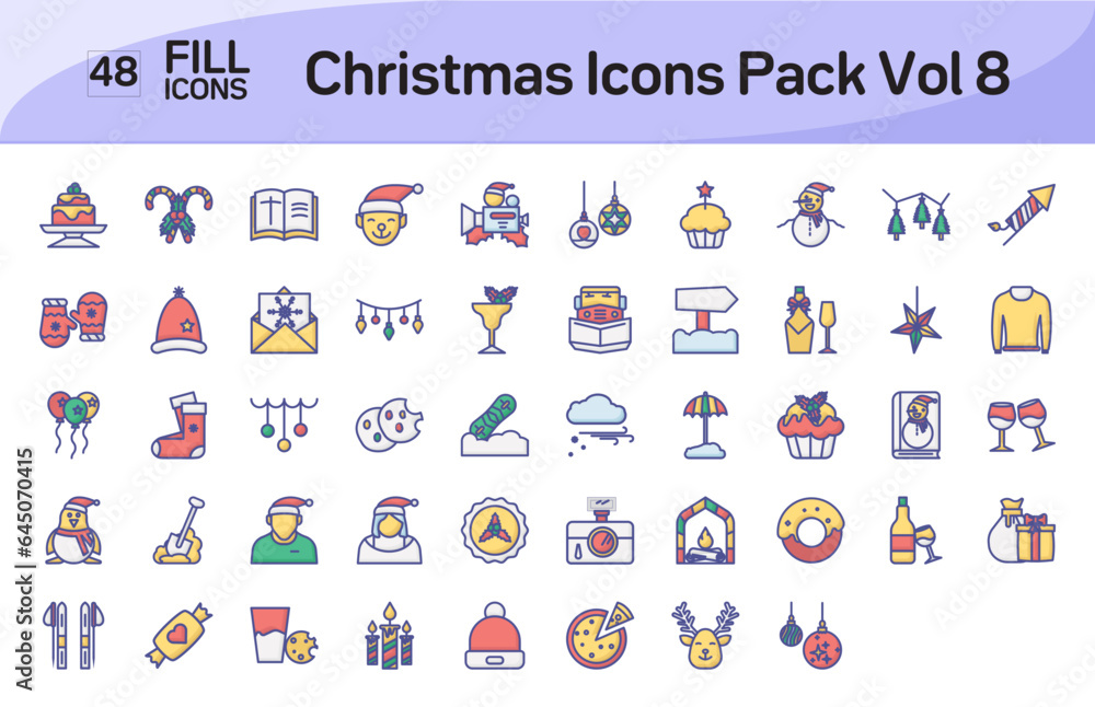 Fototapeta premium Christmas Icons Editable Color Outline Icons set. Vector illustration in modern outline color style of christmas icons, Color Outline Icons, Isolated on white background, Pixel Perfect Christmas Icons
