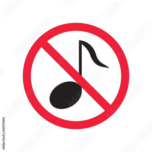 No music icon. Forbidden noise icon. No sound vector sign. Prohibited loud vector icon. Warning, caution, attention, restriction, danger flat sign design. Silence vector icon pictogram