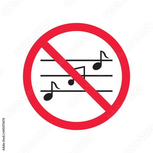 No music icon. Forbidden noise icon. No sound vector sign. Prohibited loud vector icon. Warning, caution, attention, restriction, danger flat sign design. Silence vector icon pictogram