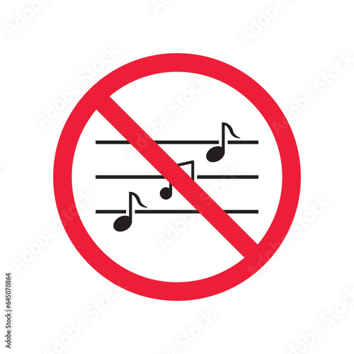 No music icon. Forbidden noise icon. No sound vector sign. Prohibited loud vector icon. Warning, caution, attention, restriction, danger flat sign design. Silence vector icon pictogram