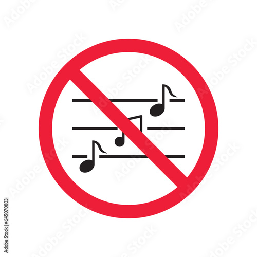 No music icon. Forbidden noise icon. No sound vector sign. Prohibited loud vector icon. Warning, caution, attention, restriction, danger flat sign design. Silence vector icon pictogram