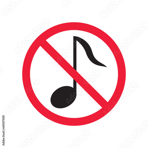 No music icon. Forbidden noise icon. No sound vector sign. Prohibited loud vector icon. Warning, caution, attention, restriction, danger flat sign design. Silence vector icon pictogram