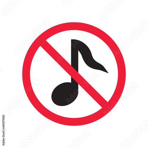 No music icon. Forbidden noise icon. No sound vector sign. Prohibited loud vector icon. Warning, caution, attention, restriction, danger flat sign design. Silence vector icon pictogram