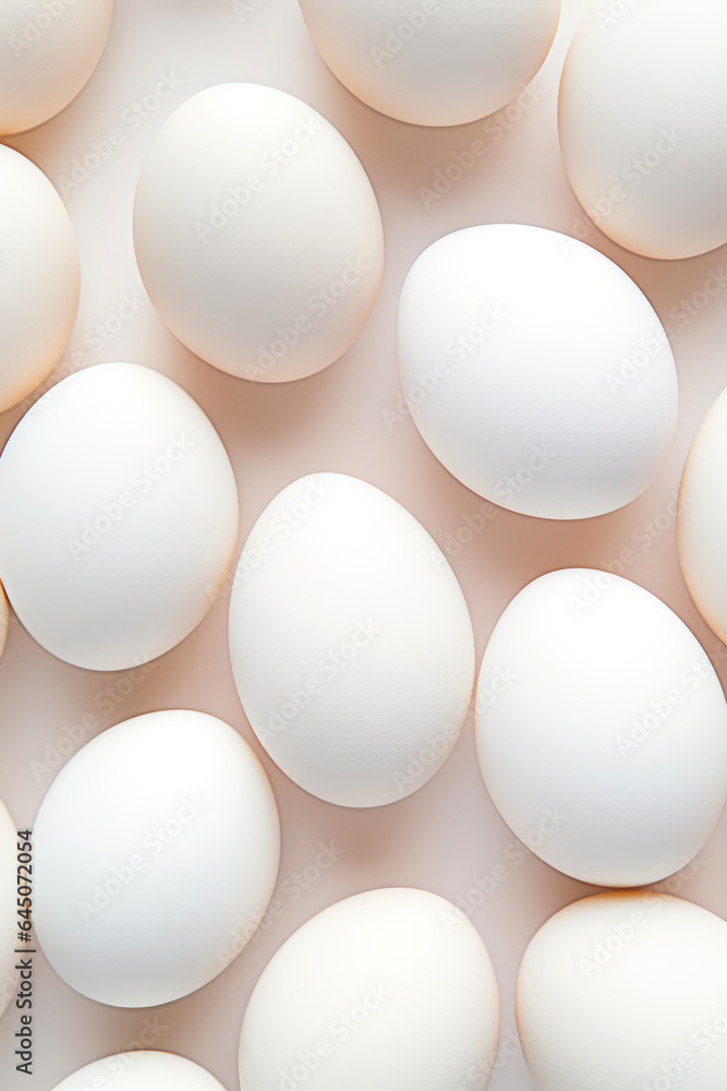 Photorealistic minimalistic texture of white chicken eggs close up Photorealistic minimalistic texture of white chicken eggs close up