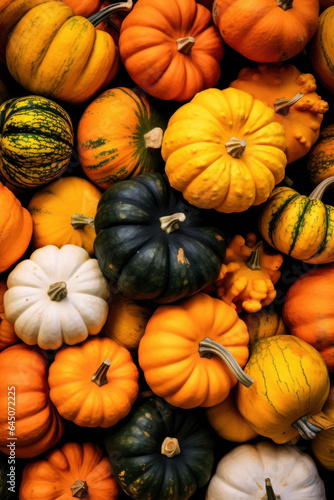 Photorealistic harvest texture of different autumn pumpkins