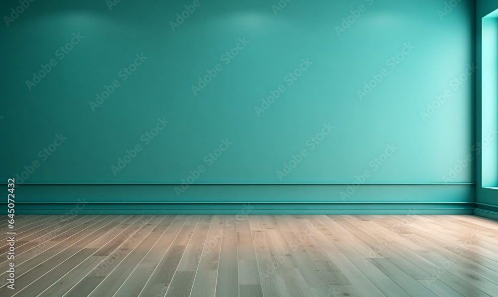 empty room with wooden floor. Minimal blue background for product presentation, mockup empty room with wooden floor. Minimal blue background for product presentation, mockup
