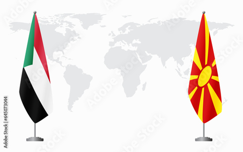 Sudan and Northern Macedonia flags for official meeting photo