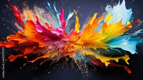 The collision of two paint-soaked brushes creating a splatter of vibrant colors, capturing the essence of artistic movement