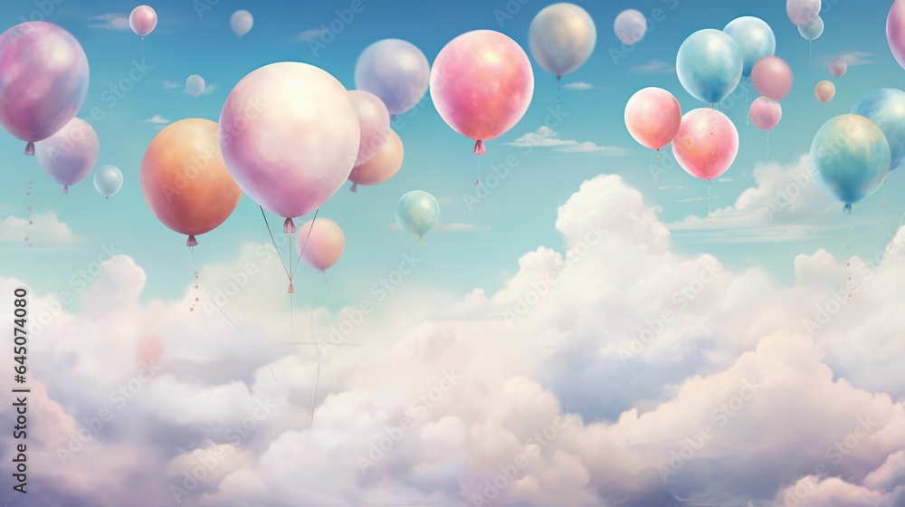 a bunch of balloons floating in the sky above the clouds. generative ai a bunch of balloons floating in the sky above the clouds. generative ai
