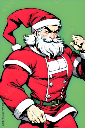 cartoon of a muscular anime Santa Claus - generative ai