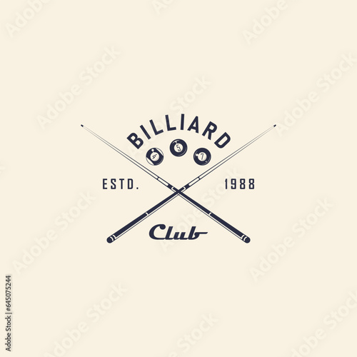 Billiard, 8-ball logo. billiard emblems with cue, balls, crown and banner icons. Hipster Design. Pool room, 8-ball. Emblem, poster templates. Vector illustration