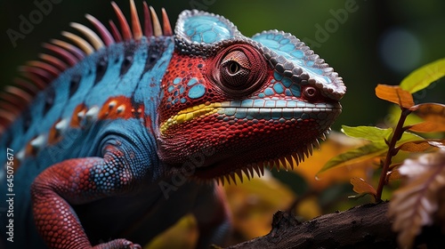 Chameleon full-body  framed within the photo  colored  aligned to the right.