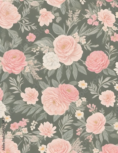 Seamless pattern with flowers, roses. Generative AI. © Jolie