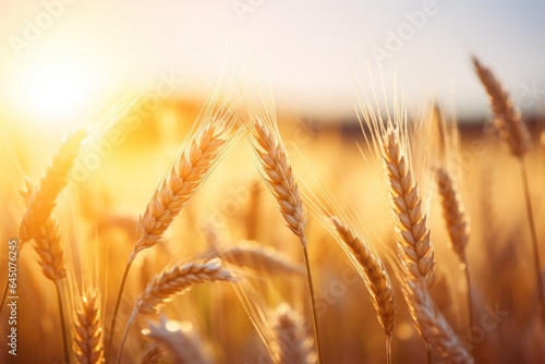 spikelets of wheat in the field.sunset light.atmospheric.harvest