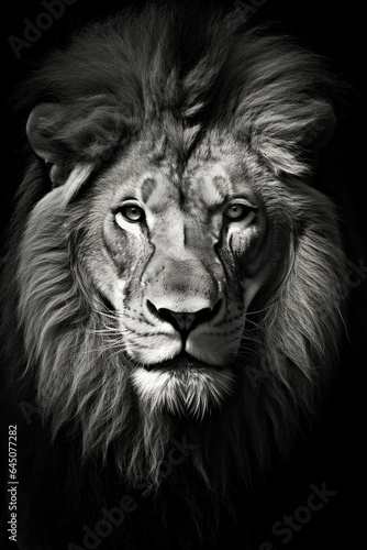black and white close up of lion, generative ai © vvalentine