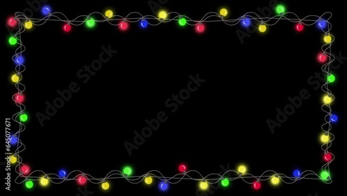 Christmas light bulbs frame isolated by the alpha channel(transparent background).Christmas greeting.christmas concept.animated holiday season social post digital card.Loop
