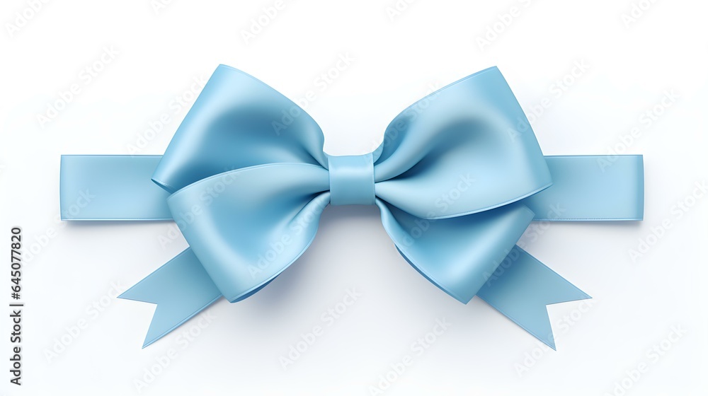Naklejka premium Sky Blue Gift Ribbon with a Bow on a white Background. Festive Template for Holidays and Celebrations 