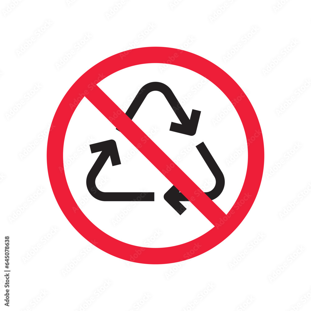 Do not recycle icon. Prohibited recycling vector icon. No recycle icon. Forbidden recycle icon. Warning, caution, attention, restriction, danger flat sign design. Do not litter, keep are clean sign Do not recycle icon. Prohibited recycling vector icon. No recycle icon. Forbidden recycle icon. Warning, caution, attention, restriction, danger flat sign design. Do not litter, keep are clean sign