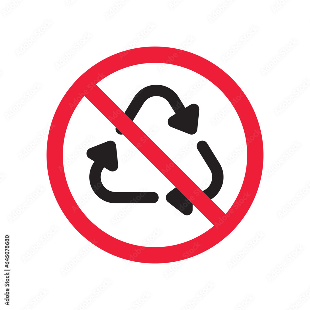 Do not recycle icon. Prohibited recycling vector icon. No recycle icon. Forbidden recycle icon. Warning, caution, attention, restriction, danger flat sign design. Do not litter, keep are clean sign Do not recycle icon. Prohibited recycling vector icon. No recycle icon. Forbidden recycle icon. Warning, caution, attention, restriction, danger flat sign design. Do not litter, keep are clean sign