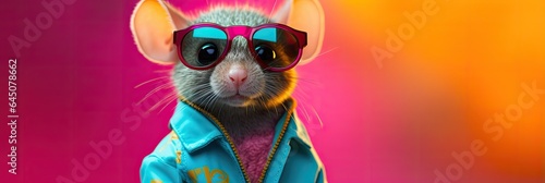 Charming and stylish mouse dressed in bright and trendy clothes.