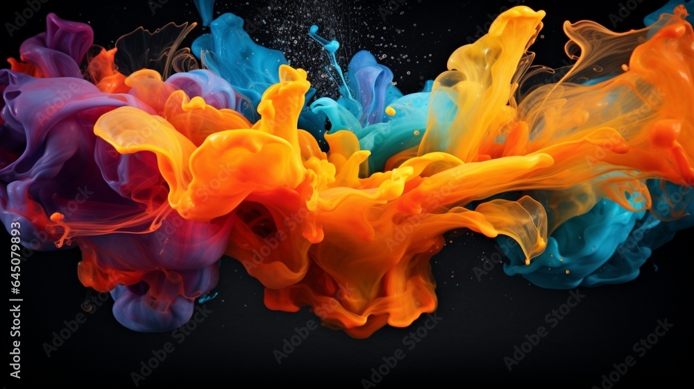 The moment of impact as two colored liquids collide, forming a stunning display of mixing and blending hues