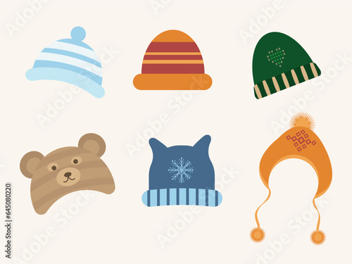 Set of Hats for Autumn and Winter Seasons, Knitted and Textile Caps for Men or Boys Isolated on White Background.