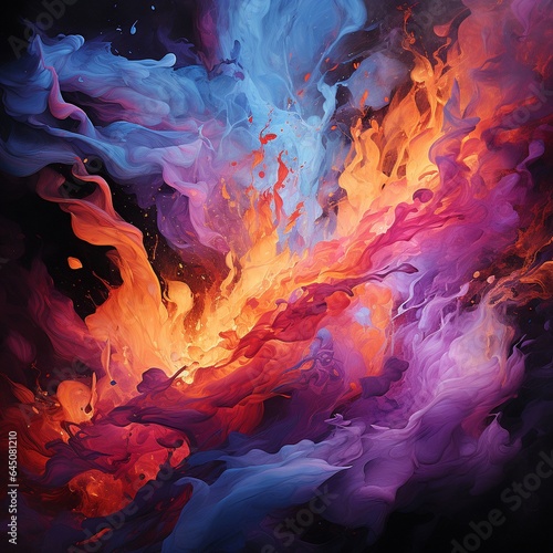 Colorful 3d background with splashes of paints of different colors . High quality illustration