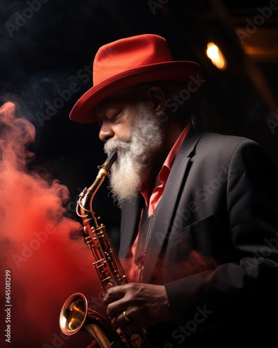 Jazz musician in a pinstripe suit and fedora.