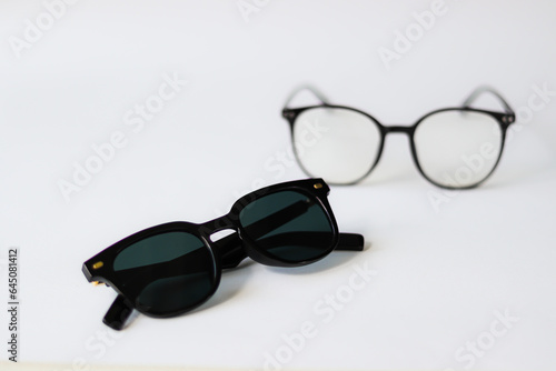 Sunglasses and glasses for the computer on a white background. Sunglasses. UV glasses.